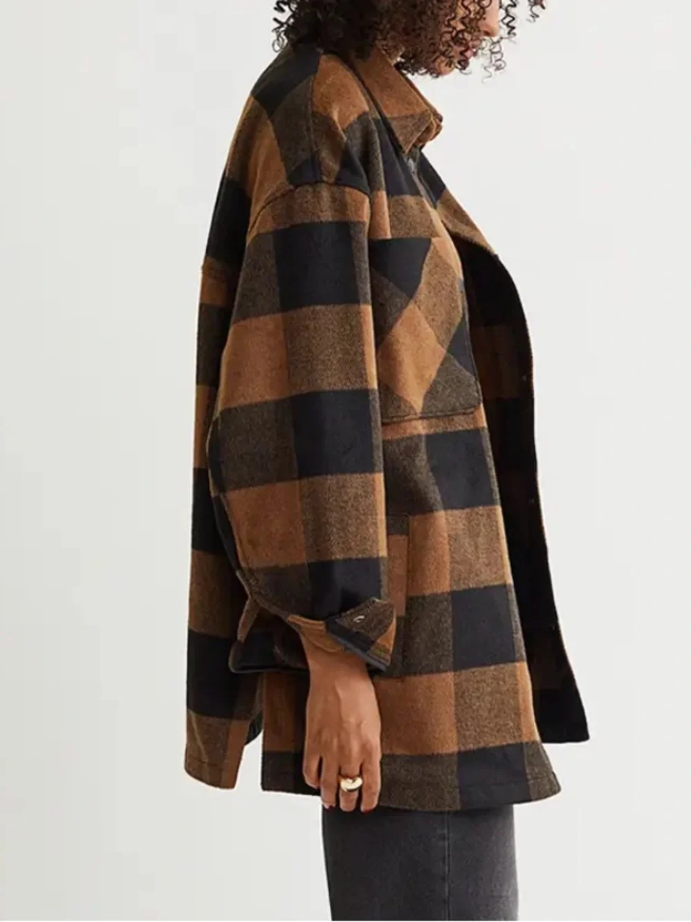 H&M / Oversized Buffalo Plaid Shacket Jacket / Brown Black - Picture 5 of 16